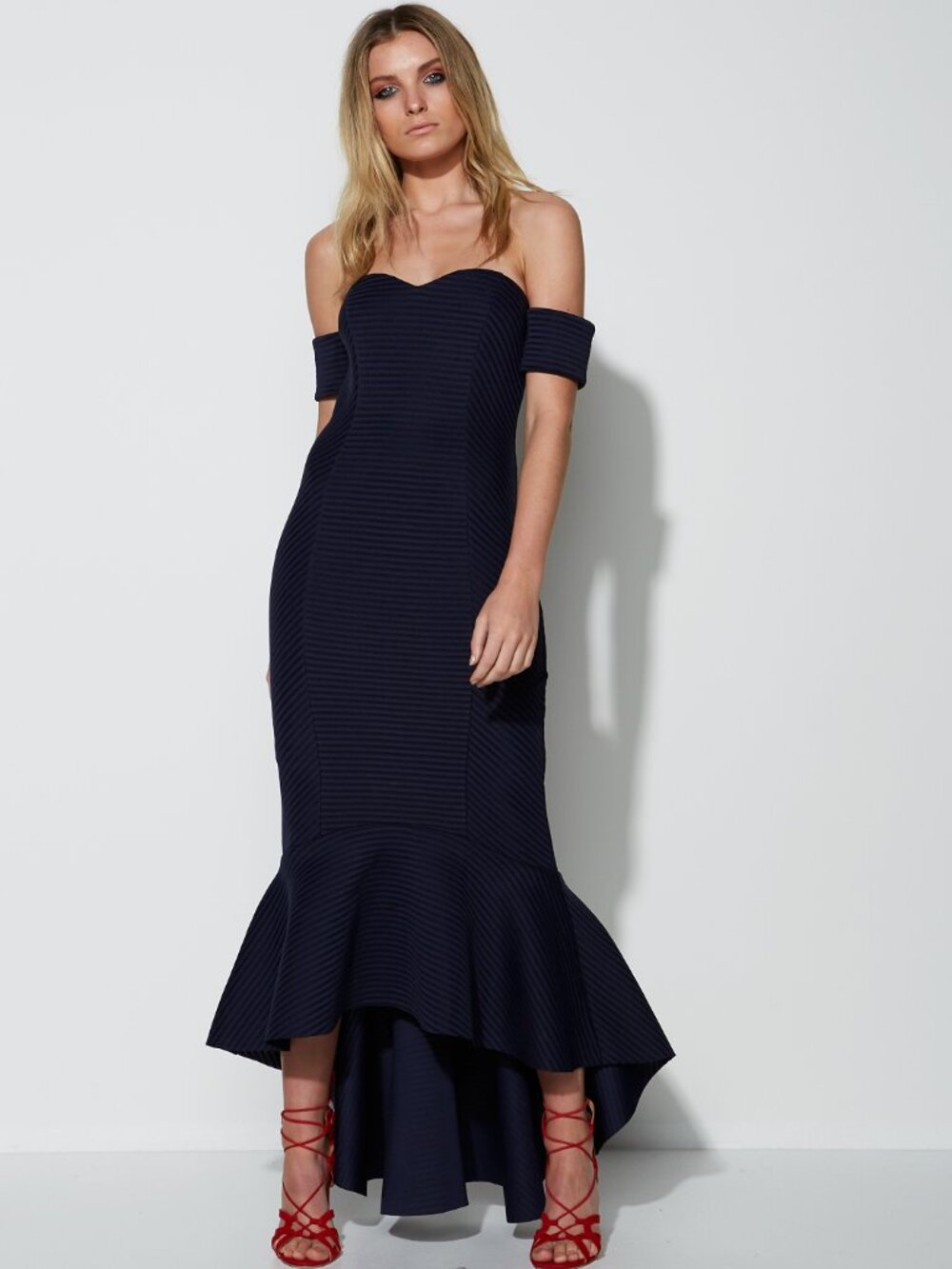 MOSSMAN Lovers Rock Scuba Ribbed Maxi Dress Navy Size US 10